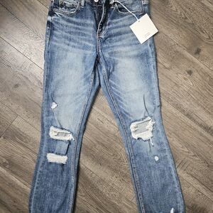 Lovervet Medium Blue Distressed Boyfriend Ankle Jeans - Casual Relaxed Fit